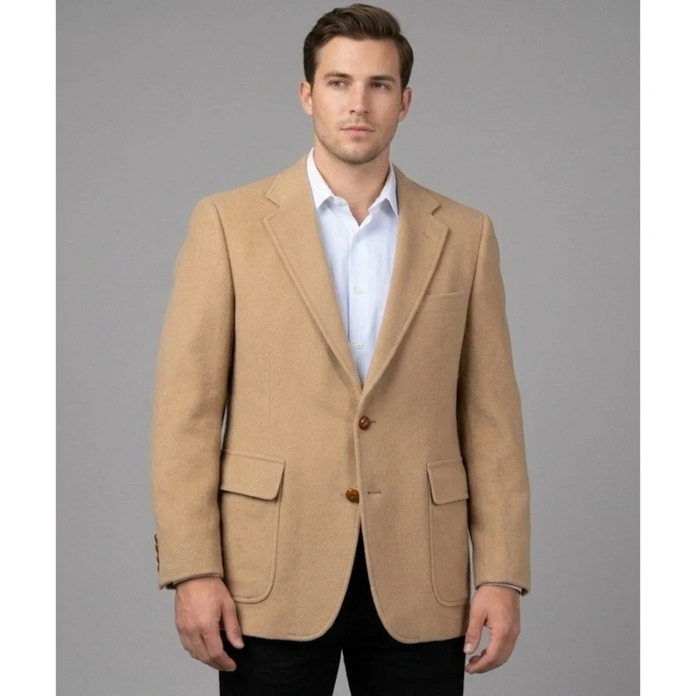 Vintage Chaps Ralph Lauren Camel Hair Blazer Sport Coat Beige 2-Button